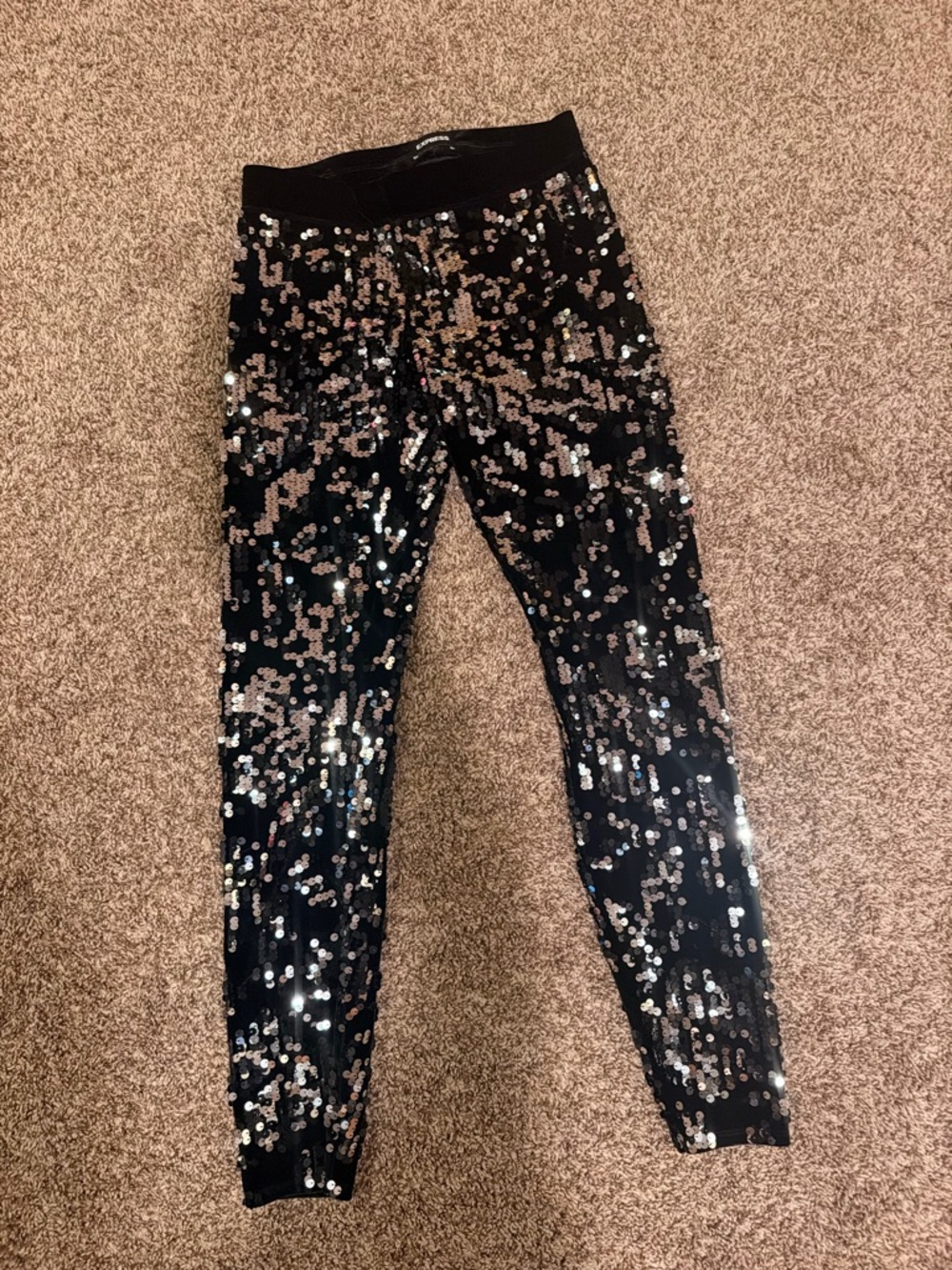 Express Black Sequin Leggings with Silver Accents